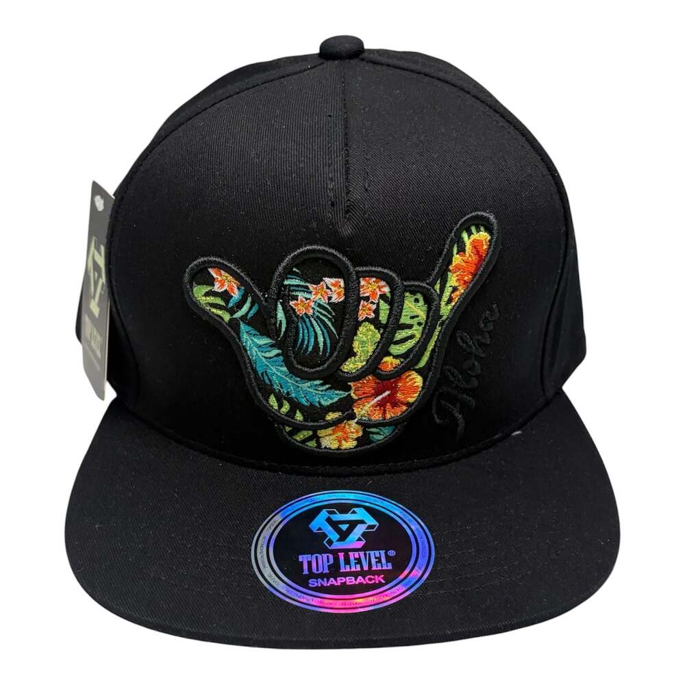 Top Level Aloha Shaka Floral Embroidered Snapback Hat